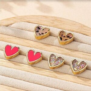 ✨NEW 3 piece Heart-Shaped Gold and Pink Stud Earrings Set